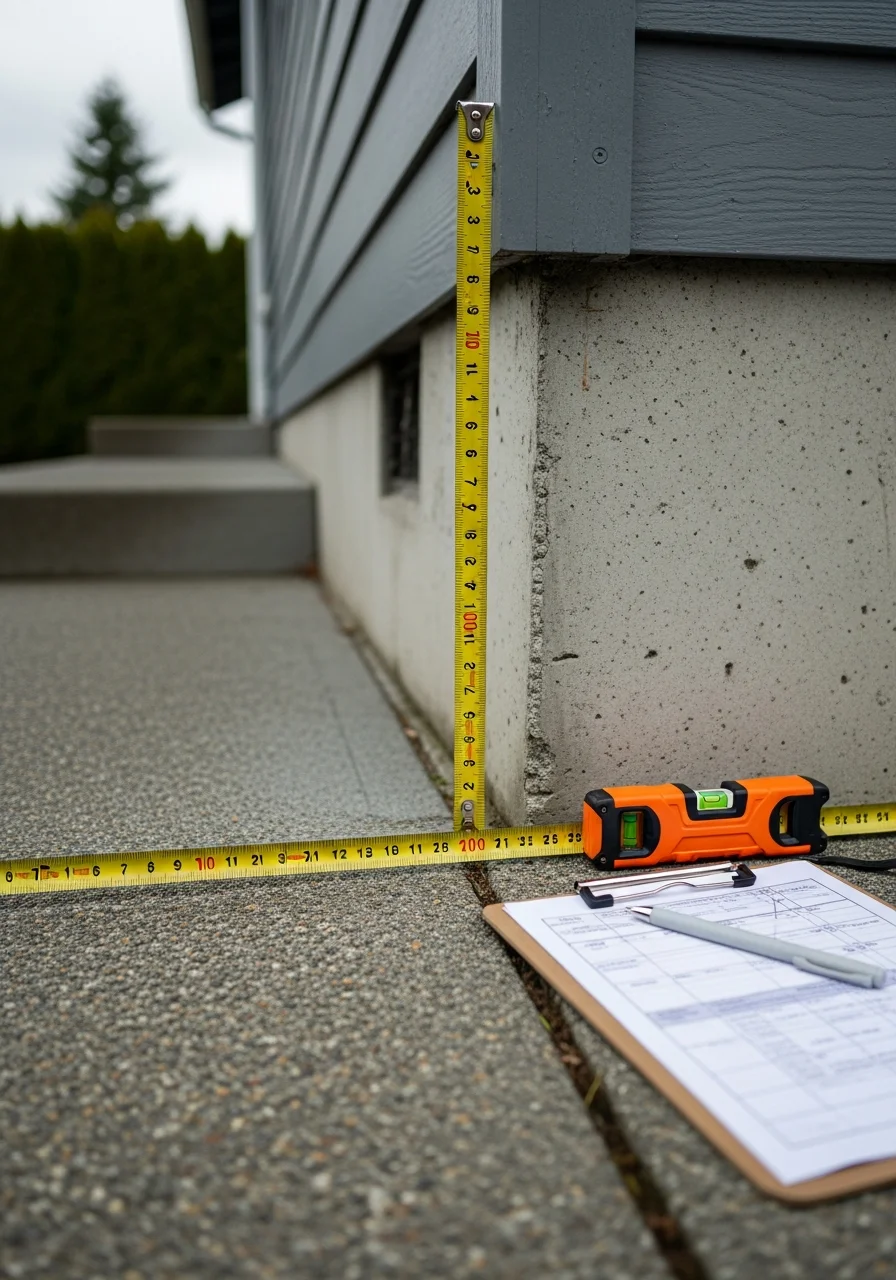 Tradesperson assessing and measuring a residential property in Everett.