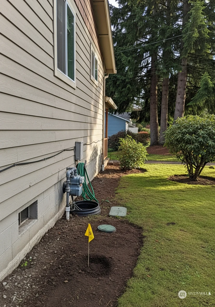 Tradesperson inspecting a Marysville residential property during daylight hours.